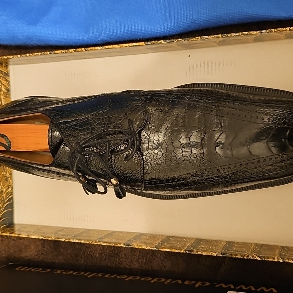 DAVID EDEN/BLACK OSTRICH/SIZE 11 1/2 SHOES HAVE SOLE SAVERS/SHOE TREES/BOX